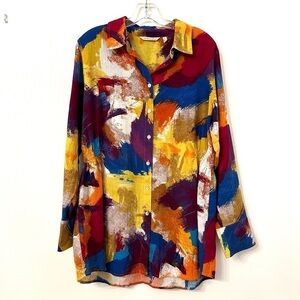 Soft Surroundings Painter’s Palette 100% Cotton Button Front Tunic Top Colorful